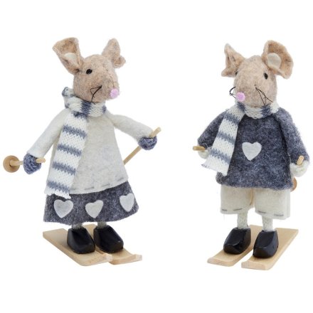 Skiing Mouse Decoration, 2 Assorted