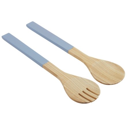 Bamboo Lacquered Salad Servers - Wedgwood Stripe
