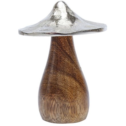 Silver Wooden Mushroom, 14cm
