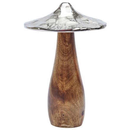 Silver Wooden Mushroom, 21cm