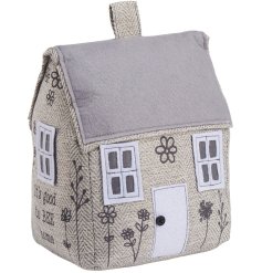 A charming herringbone fabric doorstop with beautifully stitched details and 'good to BEE home' slogan.