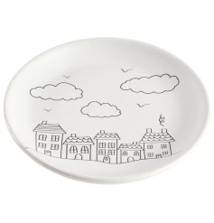A stylish and practical ceramic trinket dish with a contemporary street design.