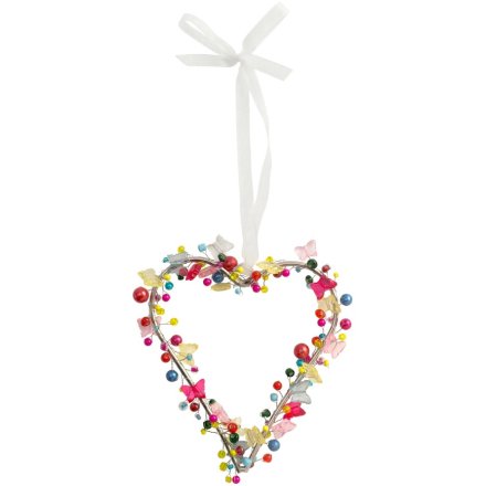 Bright Beaded Heart With Butterflies