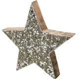 A stunning silver mosaic effect glitzy star on a wooden background.