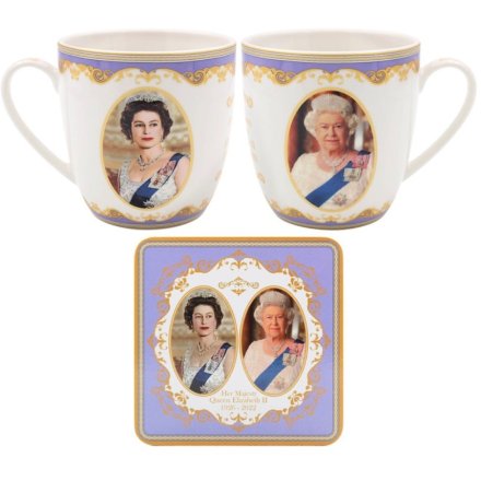 HM Queen Elizabeth II Assrtd Mug & Coaster Set