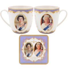A stunning mug and coaster set to honour the late Queen Elizabeth II, each featuring a beautiful image of Her Majesty. 