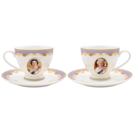 HM Queen Elizabeth II Cup & Saucer Set, 2 Assrtd