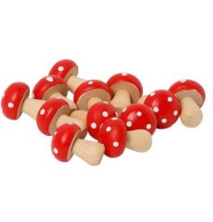 A set of 12 colourful mushrooms each with the distinctive red and white spot toadstool pattern. 