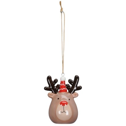 Reindeer in Bobble Hat Bauble, 7cm