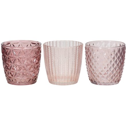 Pink Tea Light Holder, 9cm 3 Assorted