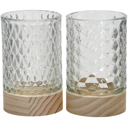 Patterned Glass Tea Light Holder, 13.5cm 2 Assorted