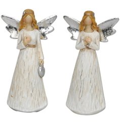 2 Assorted angel figures, each with pretty silver wing design. 