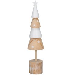 A layered Christmas tree design wooden decoration with a sweet star print design detail and star topper. 