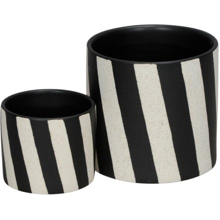 Monochrome Plant Pots, Set of 2
