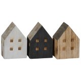 Set of 3 wooden house blocks featuring detailed windows in assorted designs.