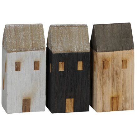13cm Wooden House Blocks, 3 Assorted 