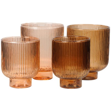 Ribbed Glass Lanterns, Set of 2, 2 Assorted
