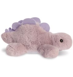 A super cute stegosaurus dinosaur plush toy with a pretty pink and purple colour scheme.  