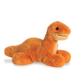 A super cute brontosaurus dinosaur plush toy with bright orange coloured material!