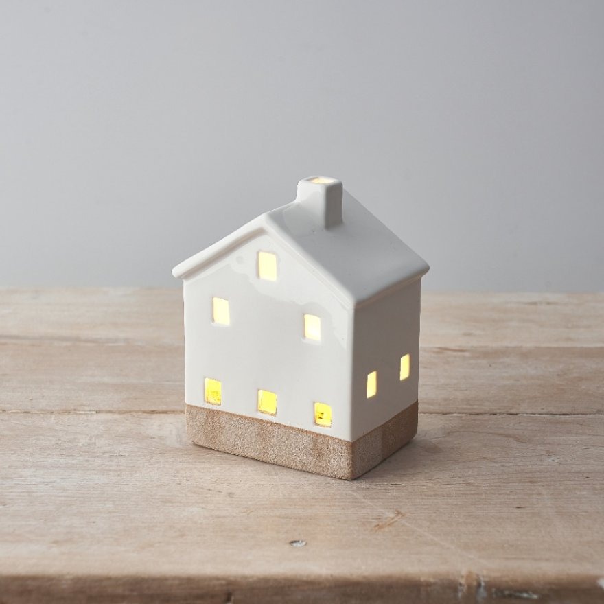 White Ceramic Light Up House, 13.5cm