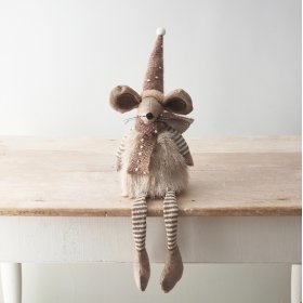 An adorable sitting mouse decoration with a knitted hat and scarf. Beautifully detailed with plenty of charm.
