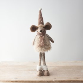A beautifully detailed standing mouse decoration with an abundance of seasonal accessories in cosy fabrics