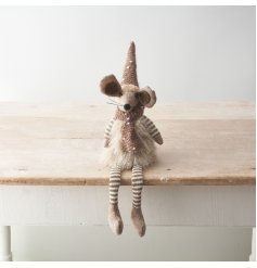 A charming fabric mouse decoration in natural colours. 