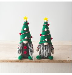 A mix of 2 fabric gonks, each with Christmas tree hats. A fun and fabulous seasonal decoration for the home. 