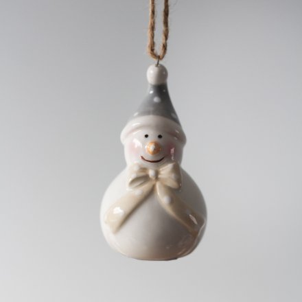 Hanging Snowman With Bow, 7.5cm