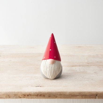A stylish ceramic gonk ornament in red, grey and white festive colours. With intricate detail and a smooth finish. 