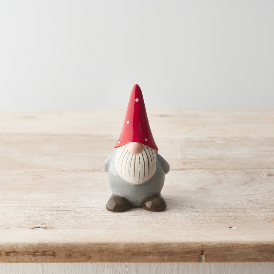 A charming gonk ornament with a detailed beard and red dotty hat. 