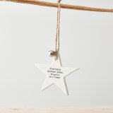 Feathers appear when angels are near. A beautiful and sentimental ceramic star decoration with silver bell and jute 