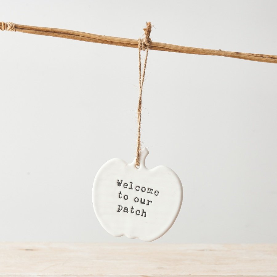 Porcelain Pumpkin Welcome to our Patch Hanger, 9cm