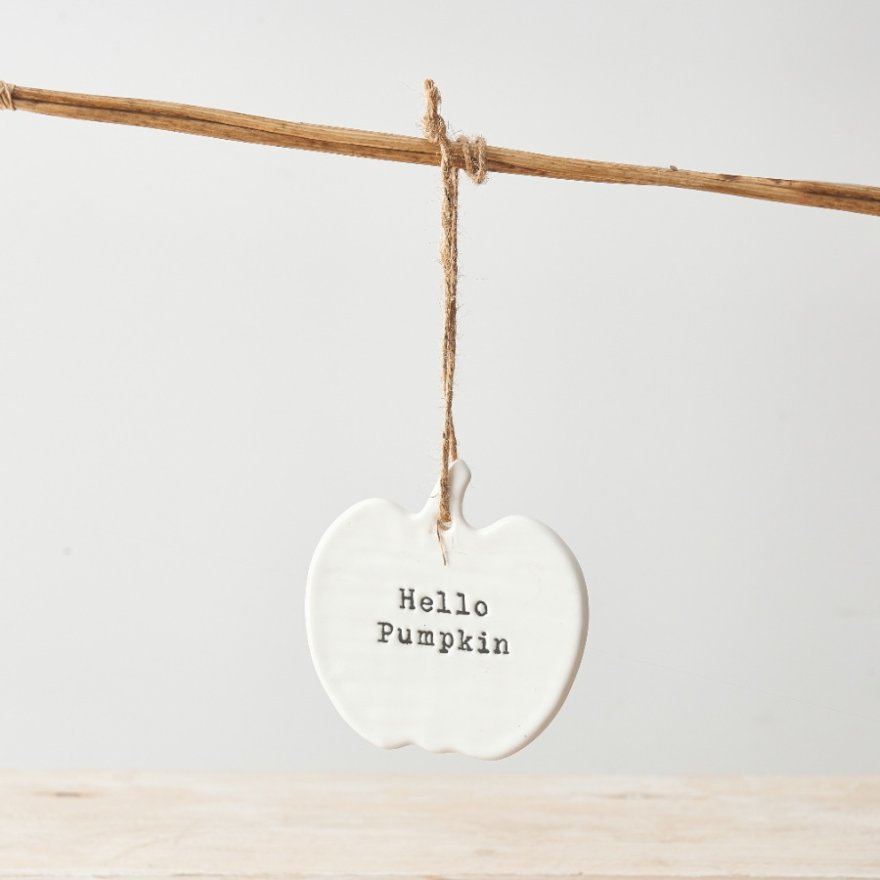 Embossed Porcelain Hello Pumpkin Hanging Sign, 9CM