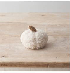 A cute little sherpa pumpkin decoration with contrasting stalk. 