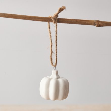 White Ceramic Pumpkin Hanger, 6.5cm
