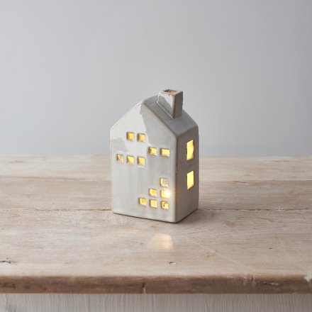 Candle house with LED T-light, 14cm