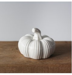 A chic and stylish ceramic pumpkin decoration. Beautifully detailed and a must have seasonal accessory for the home. 