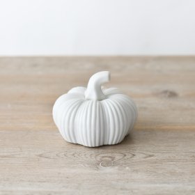 A stylish ceramic pumpkin with an attractive ribbed surface.