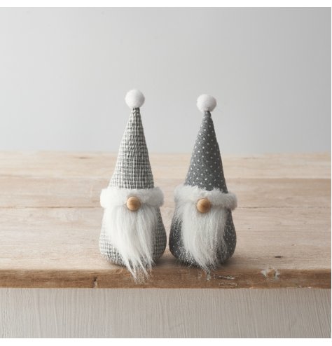 A mix of 2 charming gonk decorations in grey and white fabric designs. 