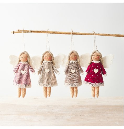 A mix of 4 charming angel decorations in stripe and polka dot designs. 