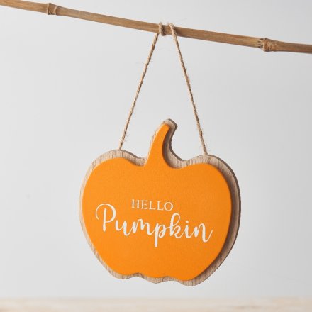 A charming double layered pumpkin sign with a bold and beautiful Hello Pumpkin slogan. 