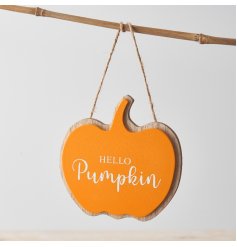 A charming double layered pumpkin sign with a bold and beautiful Hello Pumpkin slogan. 