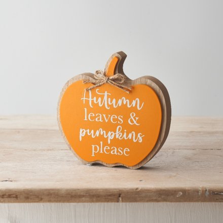 A stylish, double layered pumpkin sign in orange. A must have seasonal decoration, complete with a rustic jute bow.