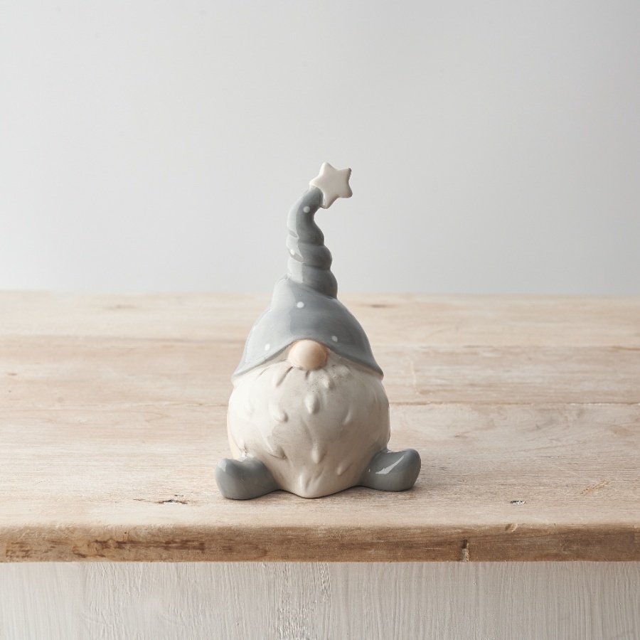 Ceramic Sitting Gonk Grey, 15.5cm | 61933 | Christmas / Gonks | Rosefields