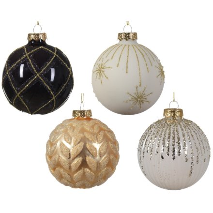 Mix Patterned Glass Baubles, 4 Assorted