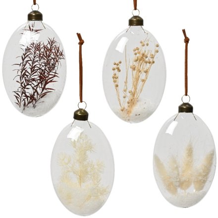 Glass Bauble W/Natural Dried Flowers