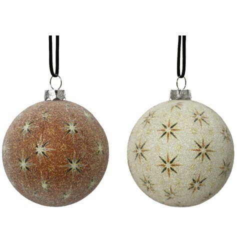 A mix of 2 brown and cream baubles, each with an on trend star design and sugar coated finish. 