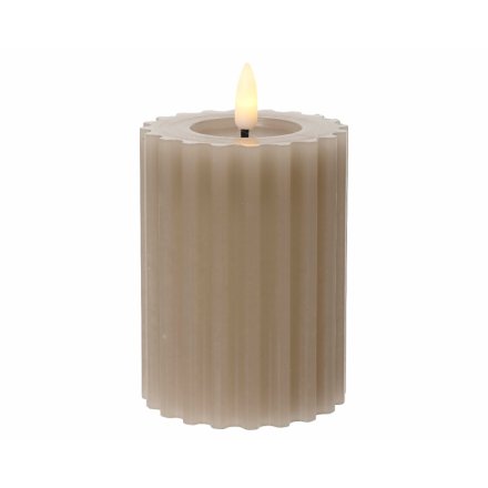 Natural Ribbed LED Candle, 12.3cm