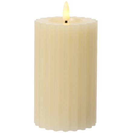 Cream Ribbed LED Candle, 14.8cm